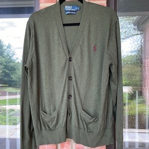 RALPH LAUREN MEN’s SUMMERWEIGHT PIMA COTTON SAGE COLOR CARDIGAN, LARGE.